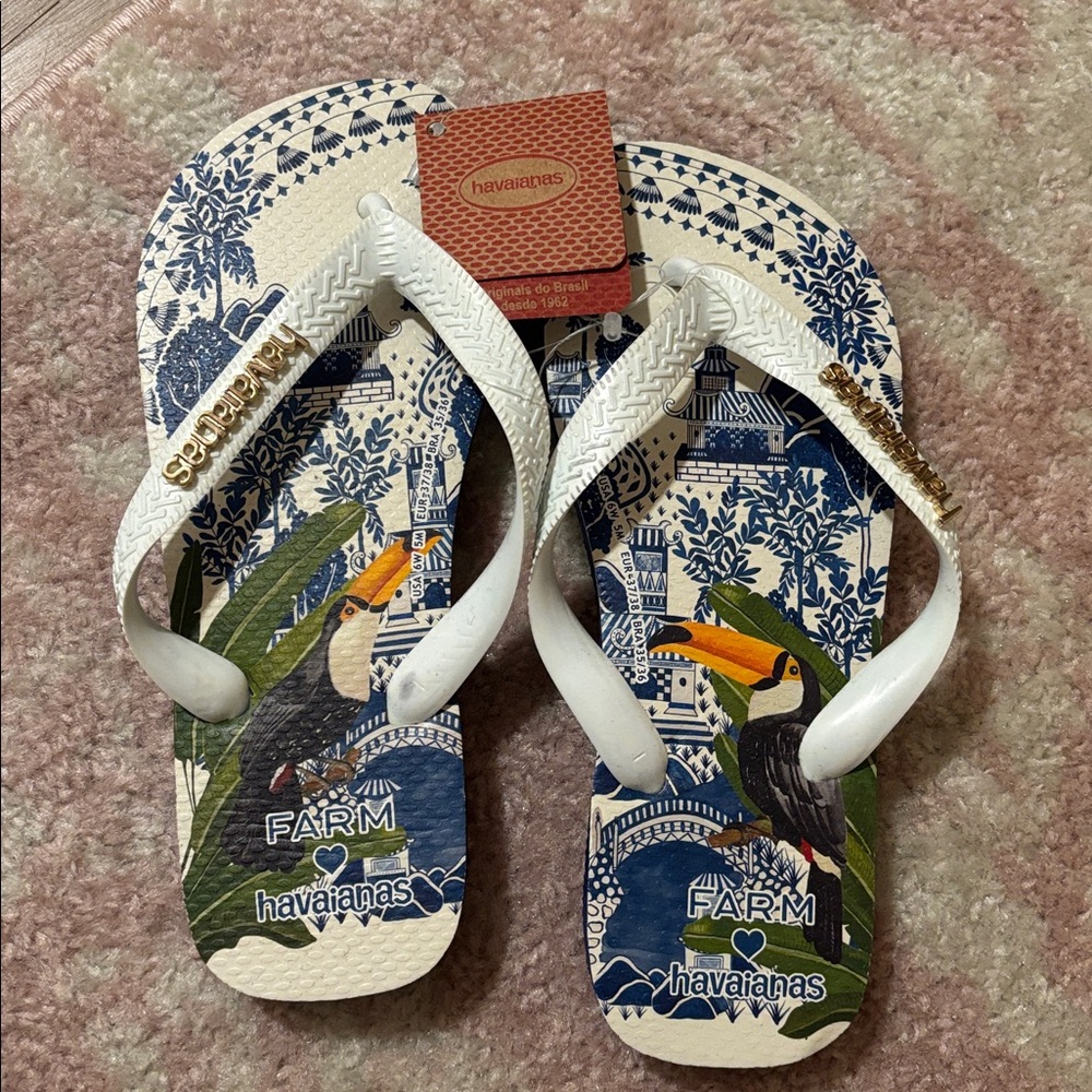 Havaianas Blue and White Flip Flops